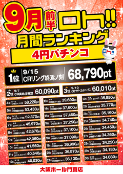 2017年9月前半の月間ランキング