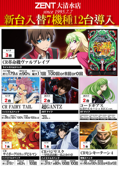 3月6日【火】新台入替 7機種12台導入