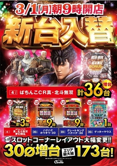 3月1日【月】新台入替(予定)