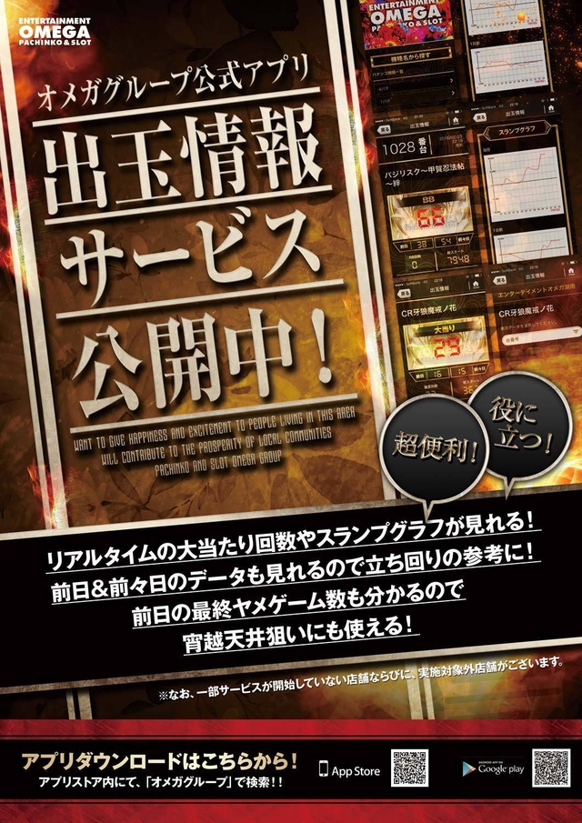 オメガアプリで出玉情報開始!