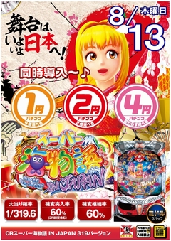 海ジャパン4円、2円、1パチに同時導入!!